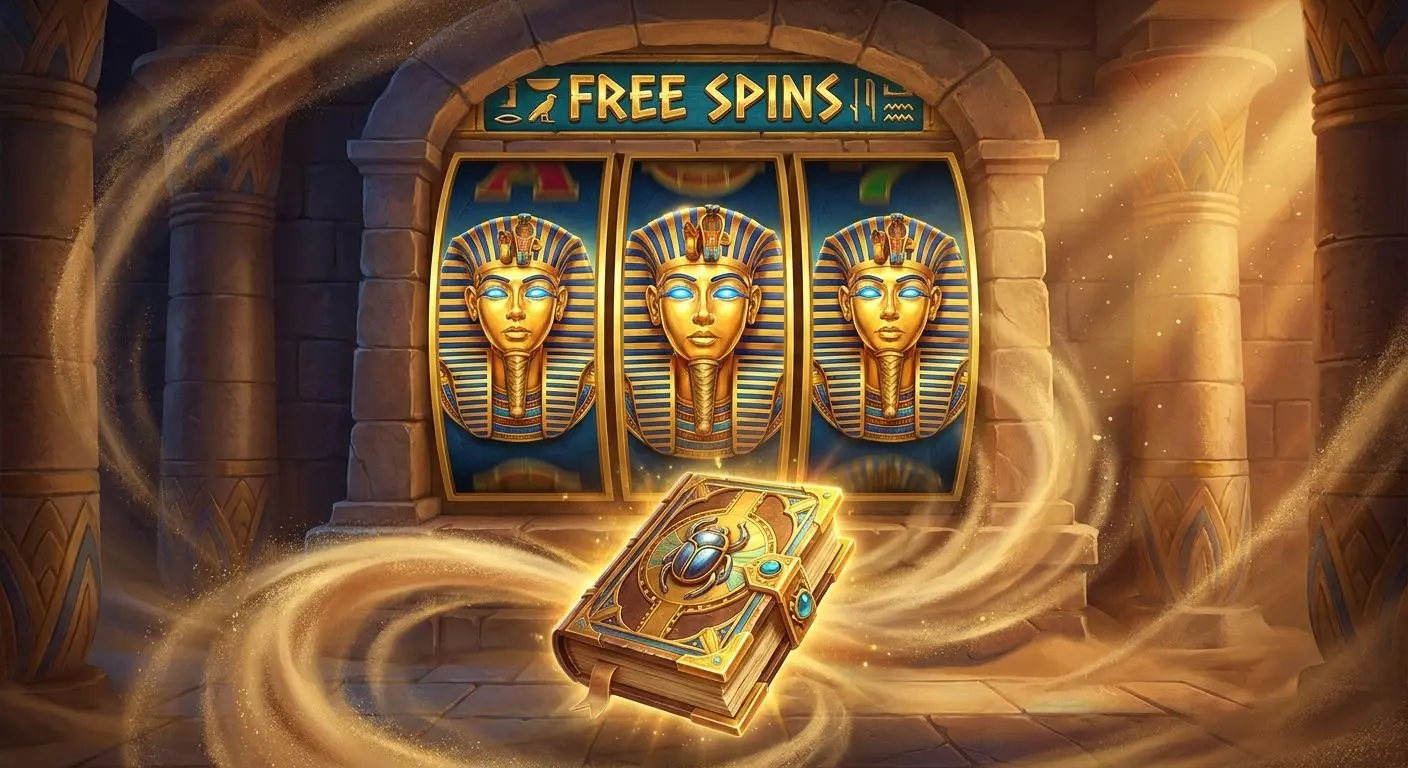 Freispiel-Szene mit expandierendem Symbol in einem ägyptischen Slot