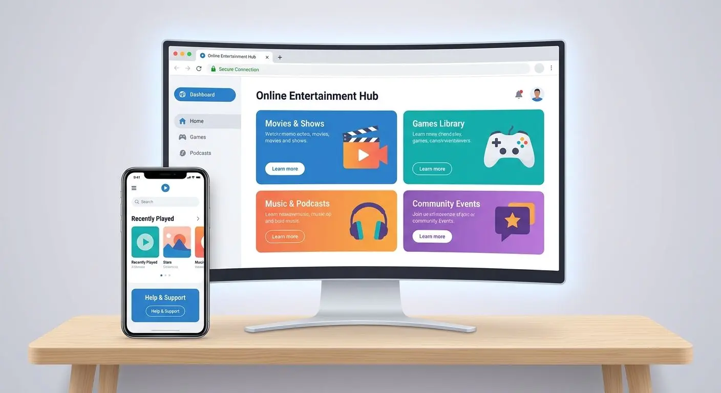 Moderne Plattformansicht auf Desktop und Mobilgerät
