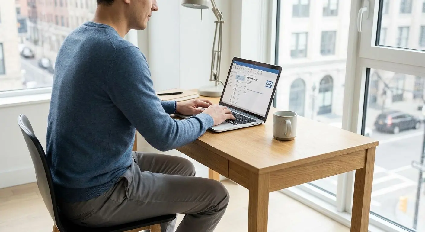 Spieler schreibt eine Support-E-Mail am Laptop
