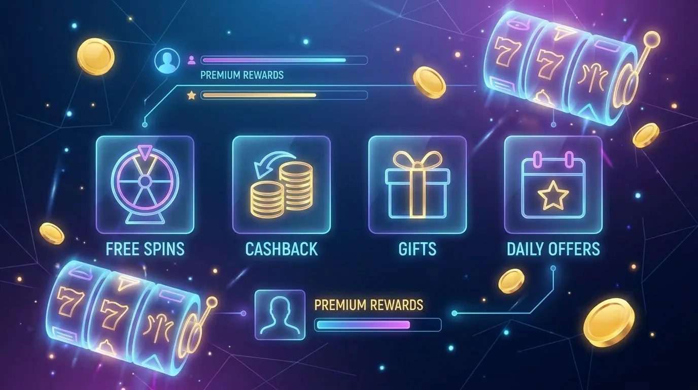 Übersicht typischer Promotions mit Symbolen für Freispiele, Cashback und Geschenke