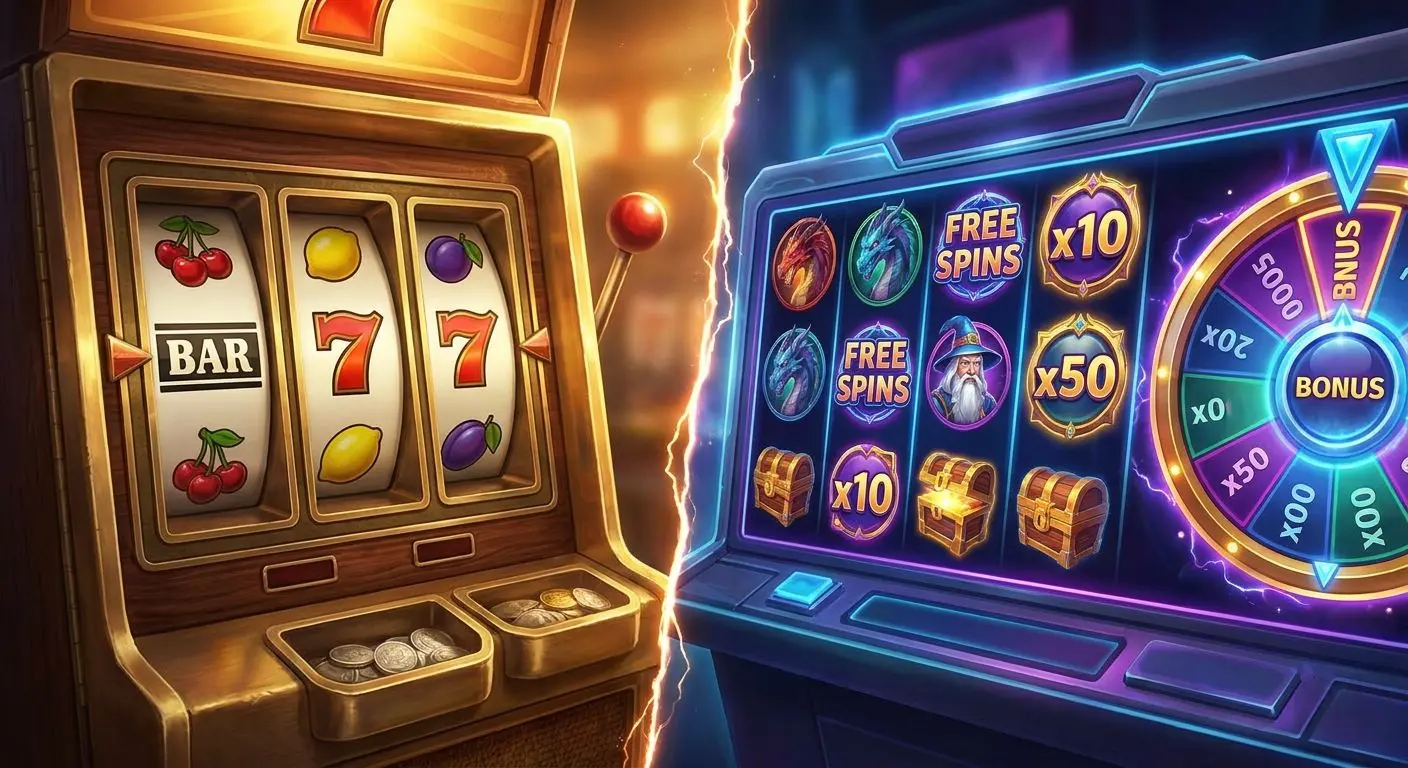 Vergleich zwischen klassischem Slot und modernem Video-Slot mit Bonusfunktionen